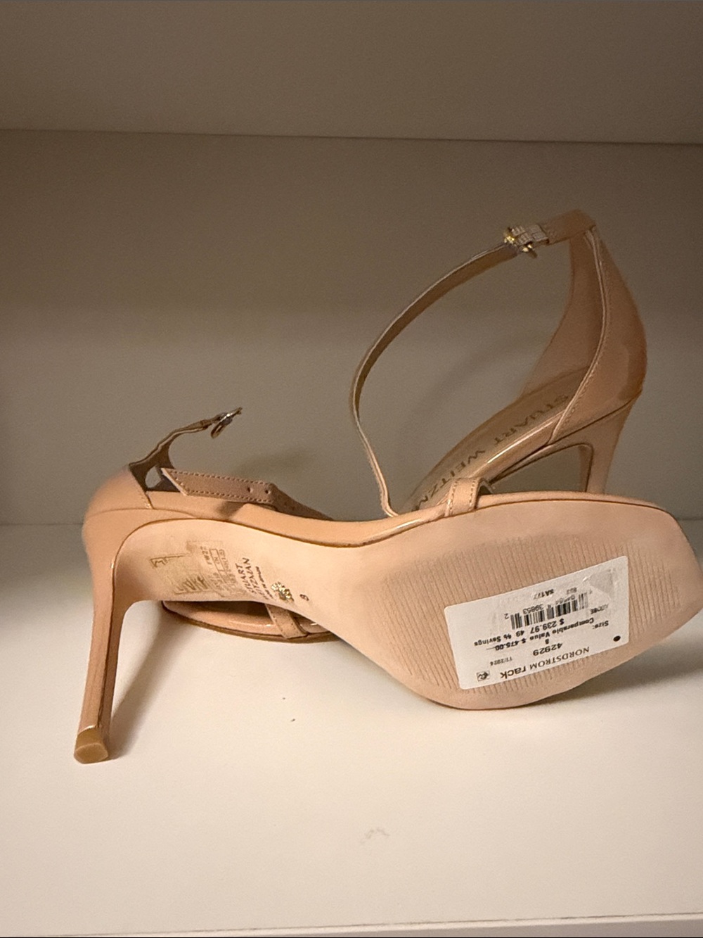 Stuart Weitzman Patent Nude Ankle-Strap Stiletto Sandals - Picture 2 of 2